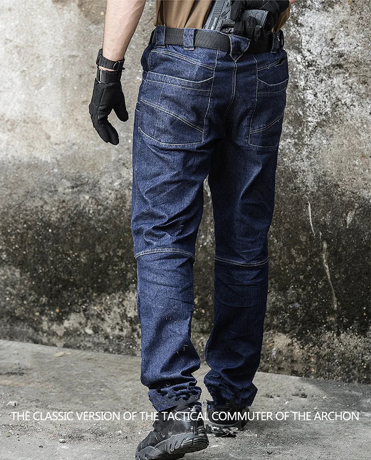 Men's  Jeans Pants Fall Military Straight Denim Tactical Long Trousers Stretch City Security Special Force Combat Pant Trousers
