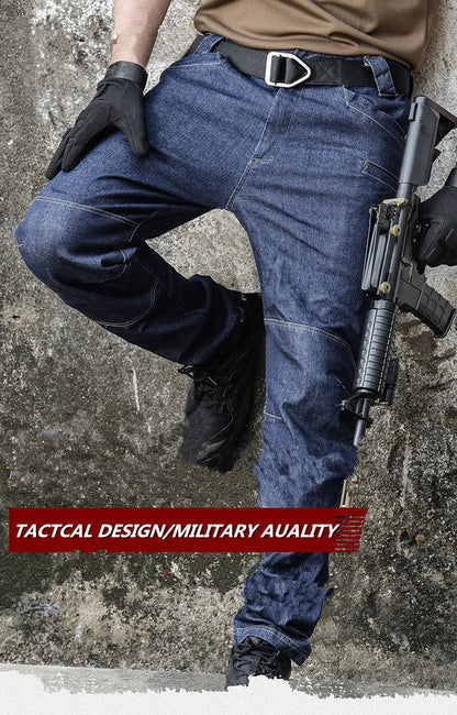 Men's  Jeans Pants Fall Military Straight Denim Tactical Long Trousers Stretch City Security Special Force Combat Pant Trousers