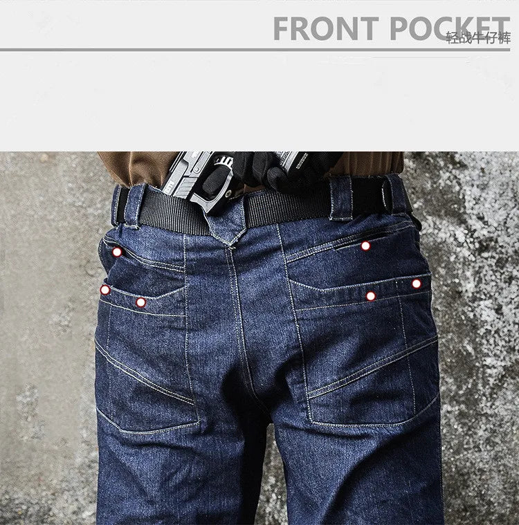 Men's  Jeans Pants Fall Military Straight Denim Tactical Long Trousers Stretch City Security Special Force Combat Pant Trousers