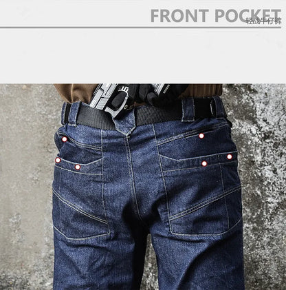 Men's  Jeans Pants Fall Military Straight Denim Tactical Long Trousers Stretch City Security Special Force Combat Pant Trousers