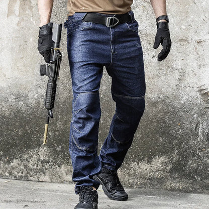 Men's  Jeans Pants Fall Military Straight Denim Tactical Long Trousers Stretch City Security Special Force Combat Pant Trousers