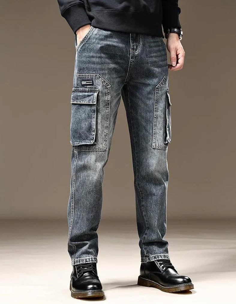Jeans for Men Straight Male Cowboy Pants with Pockets Trousers Cargo Regular Aesthetic New in Stacked Korean Fashion Trend 2025
