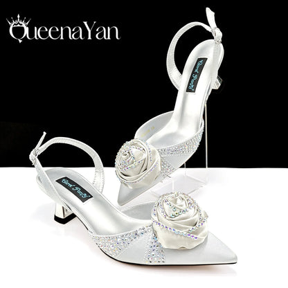 High Quality Women's Pumps Handmade Flowers Fashion Design For Nigeria Wedding Party Ladies Shoes