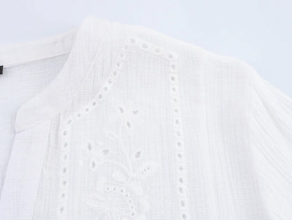 Women's clothing 2025 summer new product fashion European and American style hollow embroidery casual long-sleeved short shirt