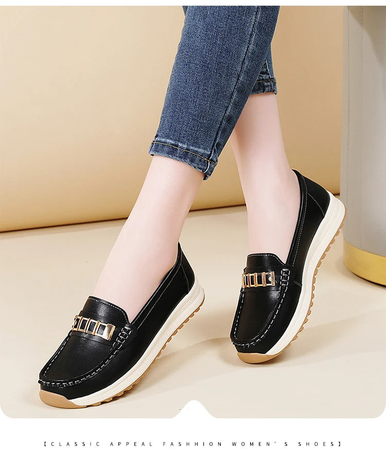 Ladies' large size 44 casual sports shoes, breathable and fashionable loafers, women's shoes, 100% genuine leather casual shoes