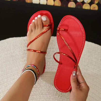 Ladies Shoes 2025 Brand Basic Slippers Women Outdoor Beach Casual Round Toe Narrow Band Women's Flat with Thimble Toe Sandals