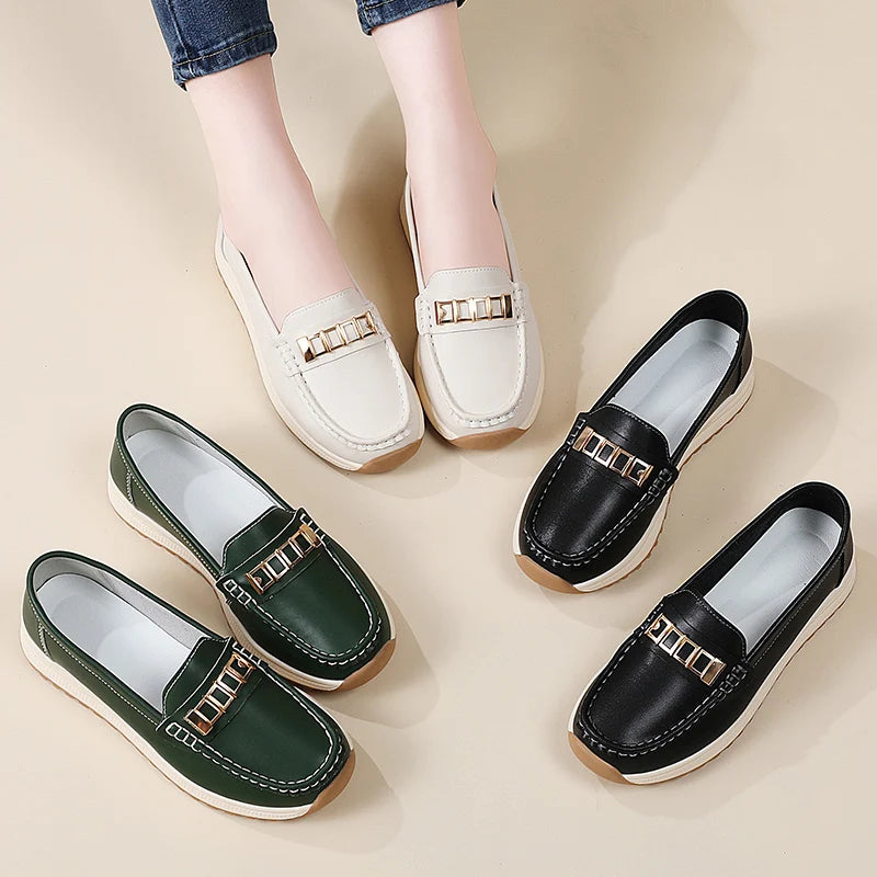 Ladies' large size 44 casual sports shoes, breathable and fashionable loafers, women's shoes, 100% genuine leather casual shoes