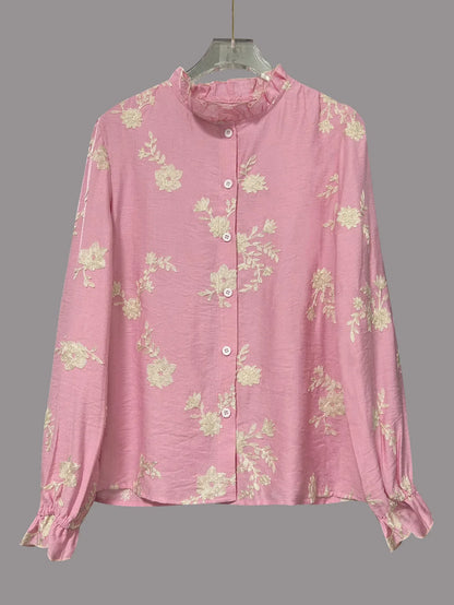 Women's Clothing 2025 Spring Autumn Fashion Casual Long-sleeved Printed Blouse with A Collar and Puff Sleeves Office Lady Shirt