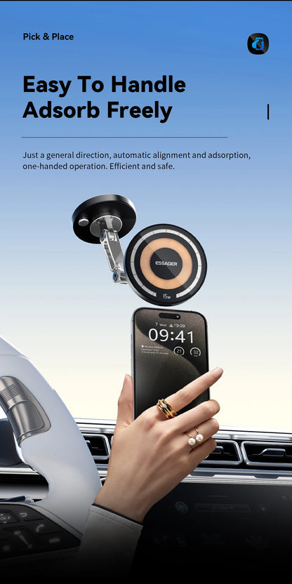 Essager Magnetic Wireless Charger Car Phone Holder 15W Fast Charging Easy Paste Mount Stand For Magsafe iPhone 15 14 13 Pro Max