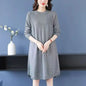 Women's Clothing Elegant All-match Solid Knit Dresses Autumn Winter New Casual Loose Long Sleeve Knee-Length Sweater Pullovers