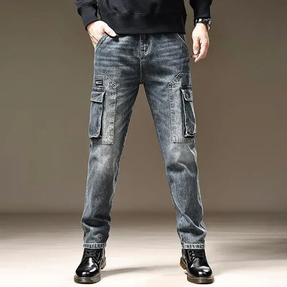 Jeans for Men Straight Male Cowboy Pants with Pockets Trousers Cargo Regular Aesthetic New in Stacked Korean Fashion Trend 2025