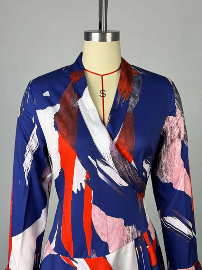 Women's Clothing 2025 Summer New Sweet Fresh Printed V-neck Tie Bell Sleeve High Waist Dress Short Skirt Vestido Women Elegant