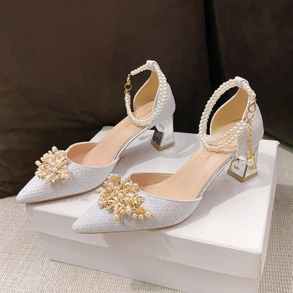 Ladies Shoes on Sale  Fashion Pointed Metal Beaded Solid Women's High Heels Summer Leisure Banquet Women Wedding Pump 2024