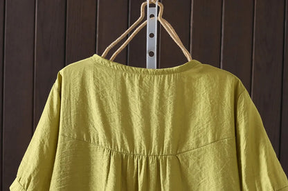 Women Clothing Streetwear Casual Fashion Elegant Cotton Linen Embroidery Vintage Clothes Tops Shirts for Women Tees