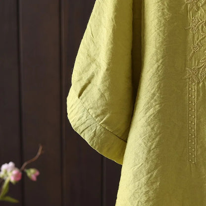 Women Clothing Streetwear Casual Fashion Elegant Cotton Linen Embroidery Vintage Clothes Tops Shirts for Women Tees