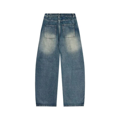 Men's Jeans Spring And Autumn Fashion Straight Tube Loose Washed Casual American Retro Original Color Wide Rivet Logging Pants