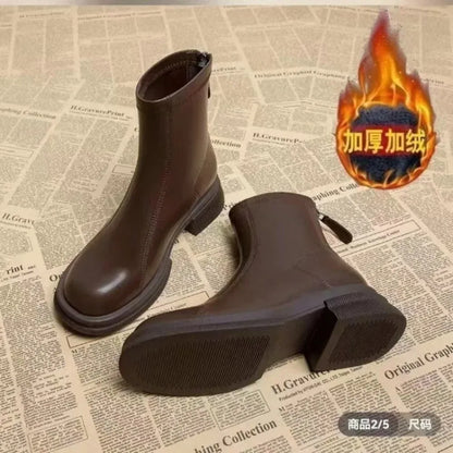 Ladies Shoes 2024 Concise Modern Women's Boots Classics Ankle Boots Women Round Toe Med Heel Back Zip Sewing Outdoor Shoes Women