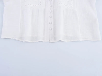 Women's clothing 2025 summer new product fashion European and American style hollow embroidery casual long-sleeved short shirt