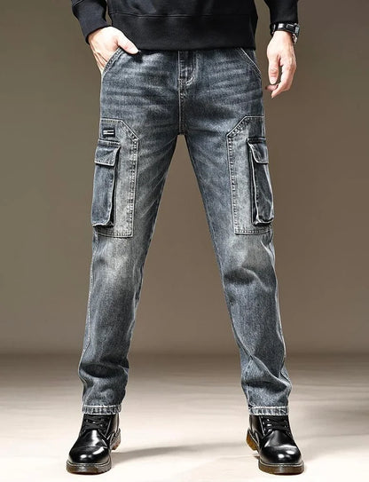 Jeans for Men Straight Male Cowboy Pants with Pockets Trousers Cargo Regular Aesthetic New in Stacked Korean Fashion Trend 2025