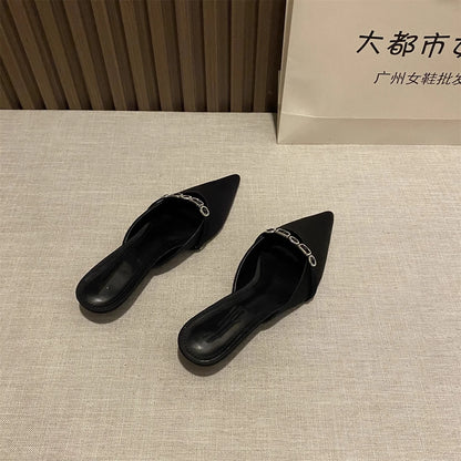 Ladies Slippers Fashion Women's Summer 2025 New Female Designer Closed Toe Pointed Sexy Dress Temperament Muller Shoes