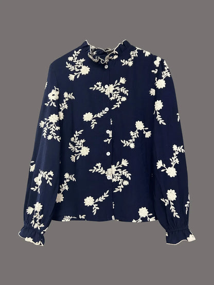 Women's Clothing 2025 Spring Autumn Fashion Casual Long-sleeved Printed Blouse with A Collar and Puff Sleeves Office Lady Shirt