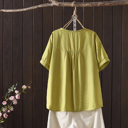 Women Clothing Streetwear Casual Fashion Elegant Cotton Linen Embroidery Vintage Clothes Tops Shirts for Women Tees