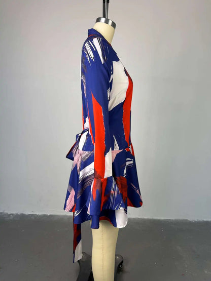 Women's Clothing 2025 Summer New Sweet Fresh Printed V-neck Tie Bell Sleeve High Waist Dress Short Skirt Vestido Women Elegant