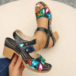 Ladies Shoes 2024 Fashion Summer Women's Sandals Outdoor Mixed Colors Open Toe Chunky Heels Large Size 43 Rome Sandals Women