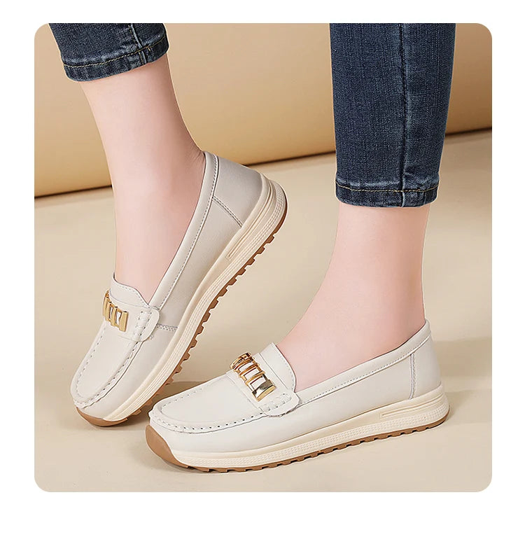 Ladies' large size 44 casual sports shoes, breathable and fashionable loafers, women's shoes, 100% genuine leather casual shoes