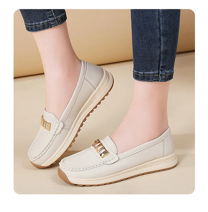 Ladies' large size 44 casual sports shoes, breathable and fashionable loafers, women's shoes, 100% genuine leather casual shoes