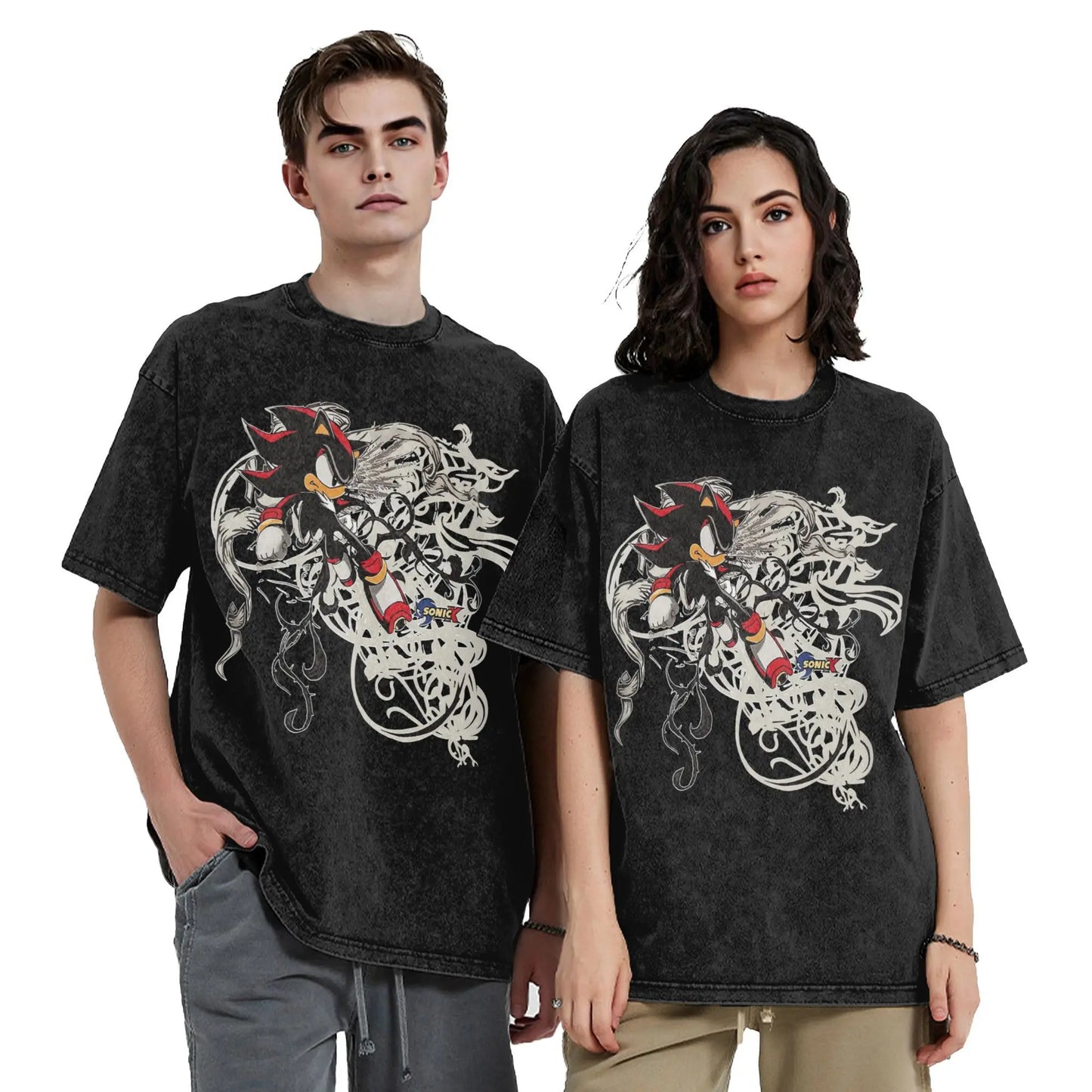 Washed T Shirts S-Shadows Cool H-Hedgehoged Hip Hop Retro T-Shirt Oversize Streetwear Printed Tops Tee Shirt for Men Women