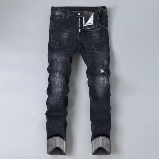Men's jeans stretch fashionable black pants slim fit straight leg pants
