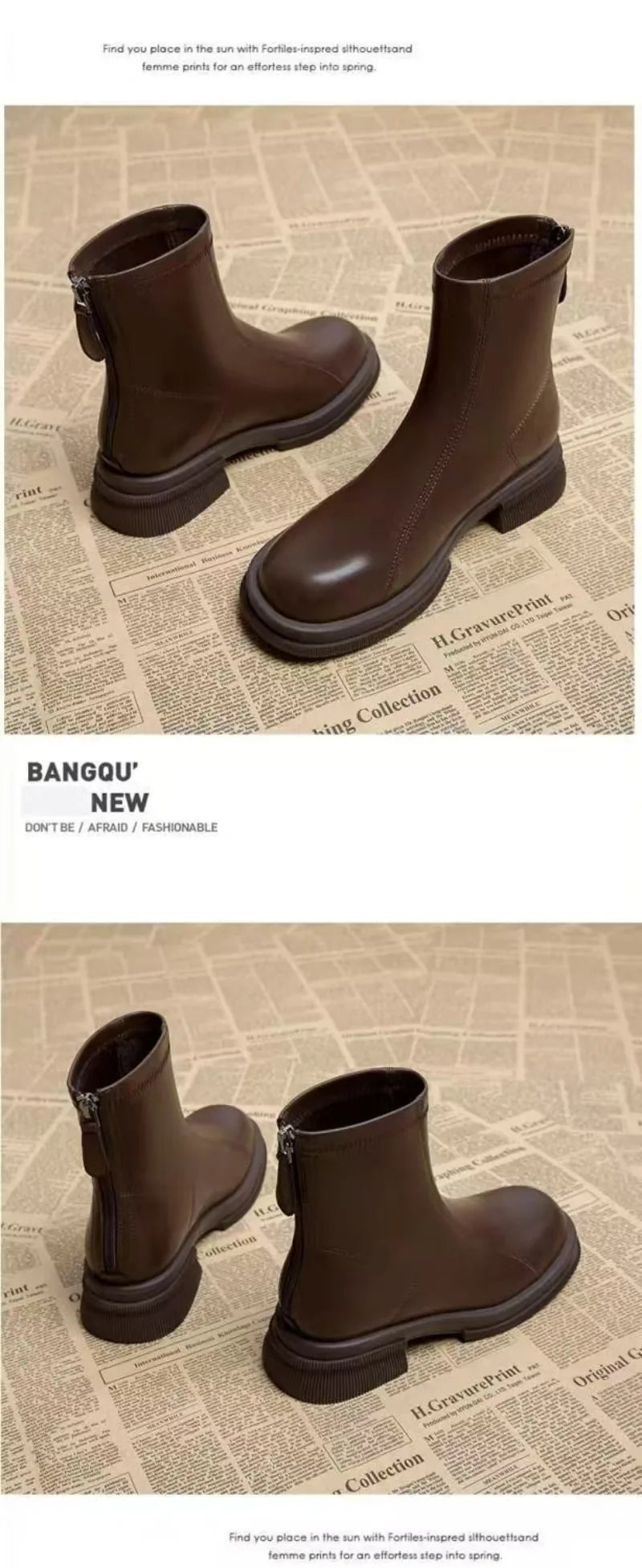 Ladies Shoes 2024 Concise Modern Women's Boots Classics Ankle Boots Women Round Toe Med Heel Back Zip Sewing Outdoor Shoes Women