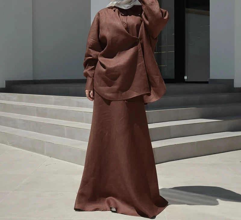 Women's Clothing 2025 Summer New Fashion Design Sense Lapel Long Sleeved Shirt High Waist Skirt Set