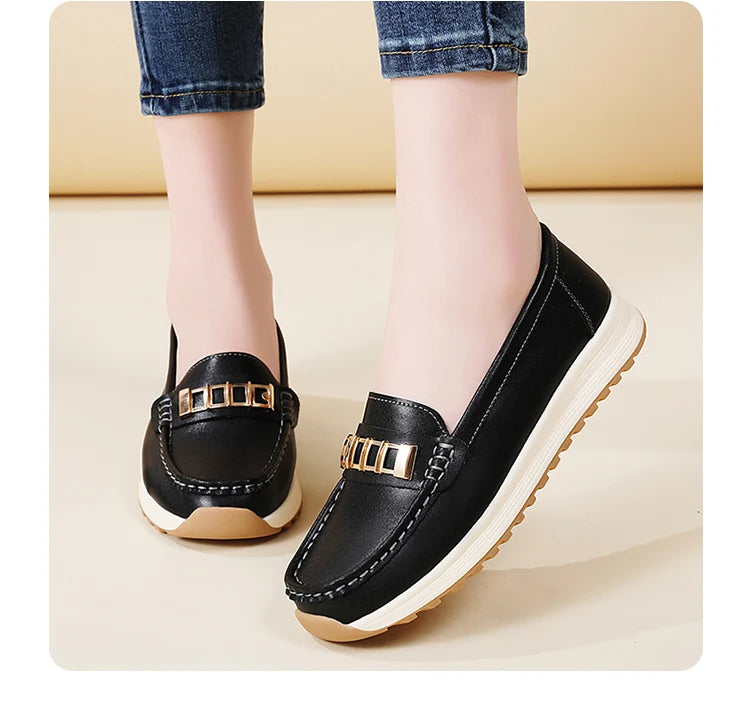 Ladies' large size 44 casual sports shoes, breathable and fashionable loafers, women's shoes, 100% genuine leather casual shoes