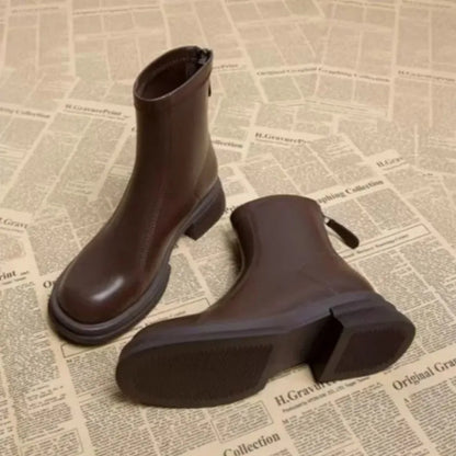 Ladies Shoes 2024 Concise Modern Women's Boots Classics Ankle Boots Women Round Toe Med Heel Back Zip Sewing Outdoor Shoes Women