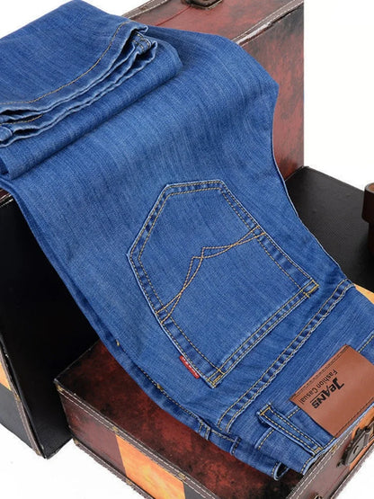 Men Fashion Straight Jeans Men 2025 New Stretch Slim Fit Pants Comfortable Soft Business Denim Trousers Male Brand Clothing