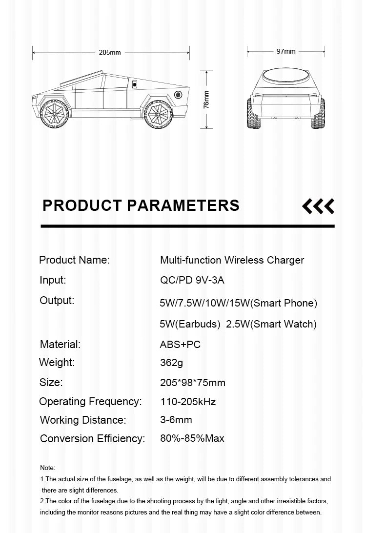 New Cybertruck Multifunctional 3-in-1 Wireless Charger Desktop Qi2 Charger for IPhone (15W),Iwatch (5W), Airpods (2.5W) Charging