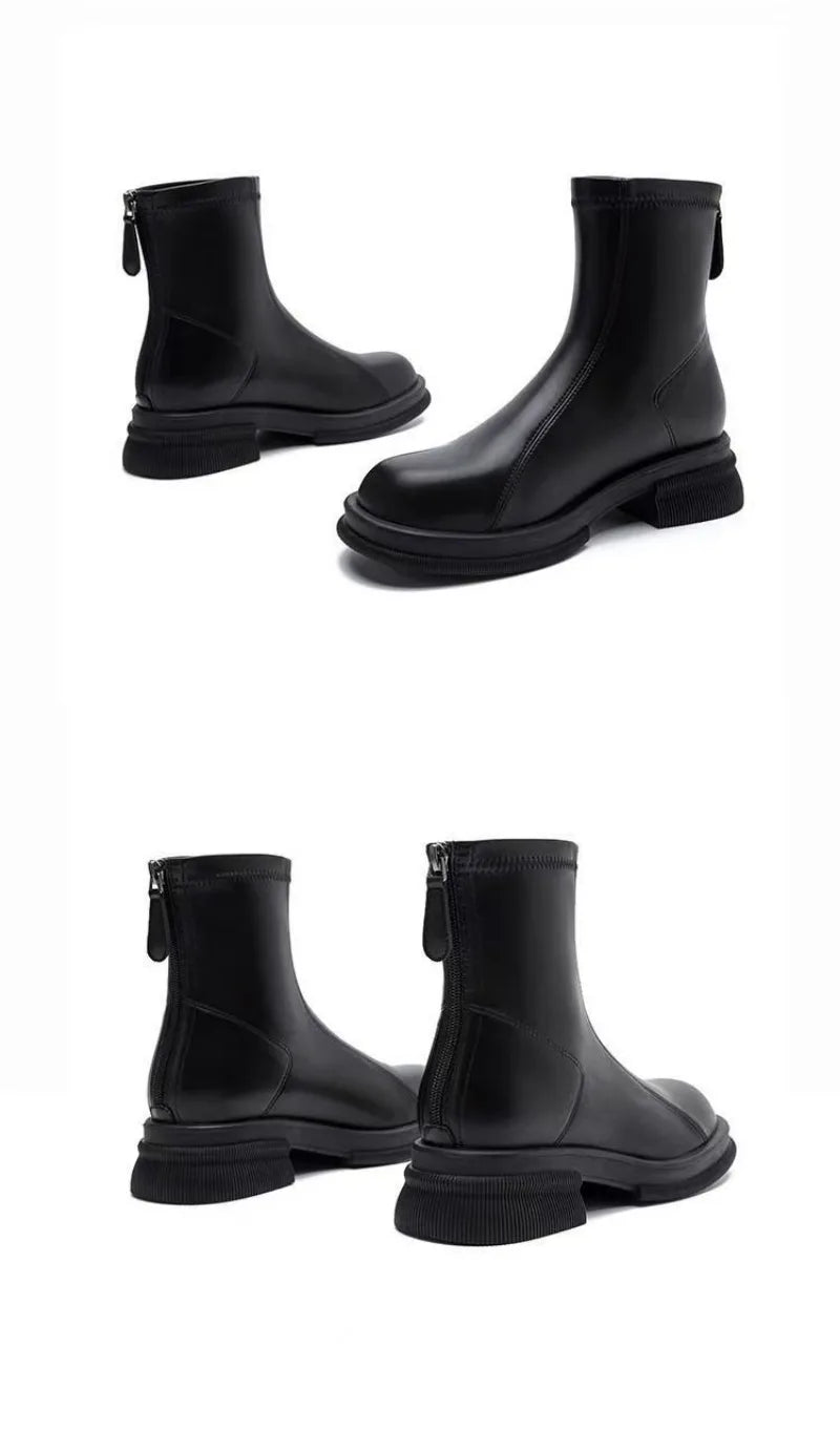 Ladies Shoes 2024 Concise Modern Women's Boots Classics Ankle Boots Women Round Toe Med Heel Back Zip Sewing Outdoor Shoes Women