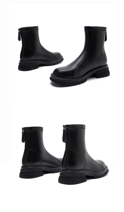 Ladies Shoes 2024 Concise Modern Women's Boots Classics Ankle Boots Women Round Toe Med Heel Back Zip Sewing Outdoor Shoes Women