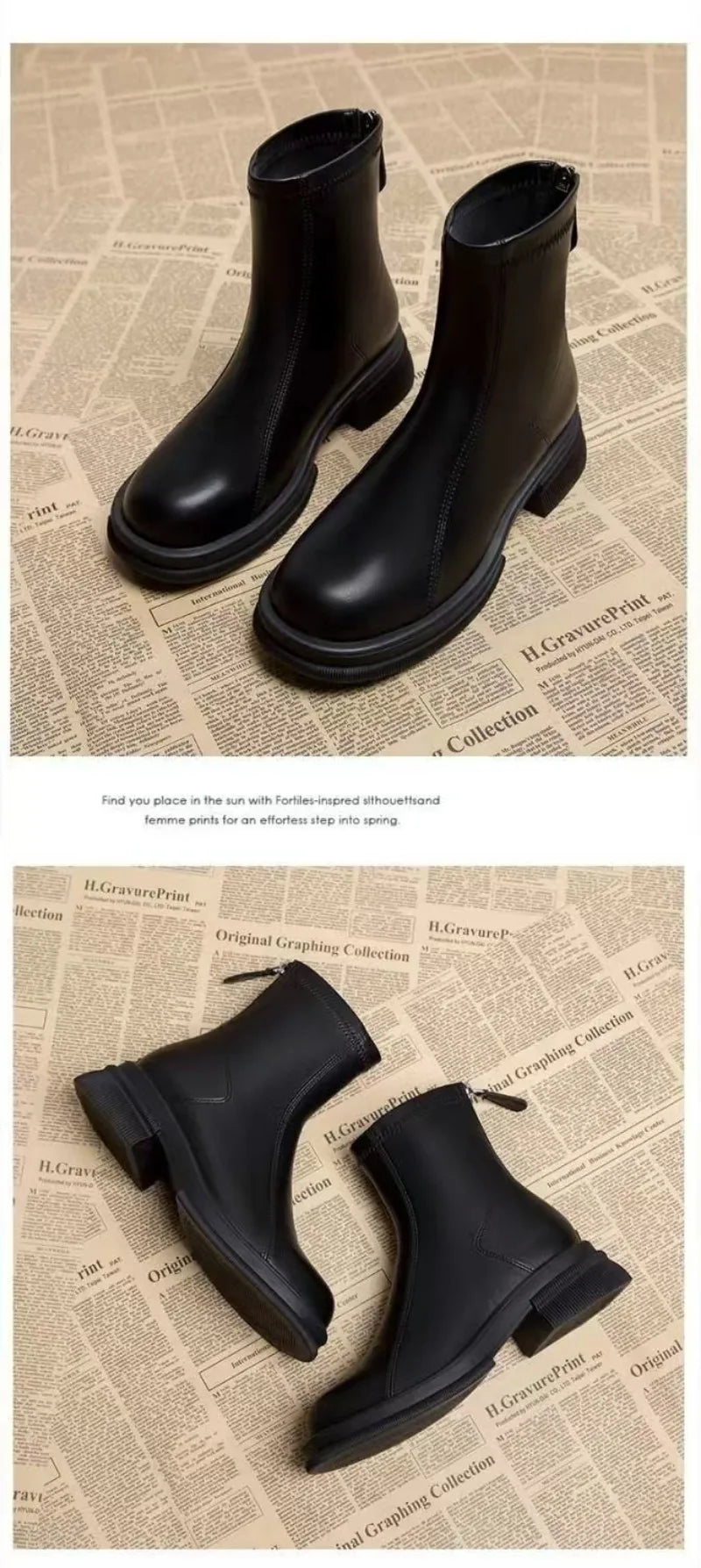 Ladies Shoes 2024 Concise Modern Women's Boots Classics Ankle Boots Women Round Toe Med Heel Back Zip Sewing Outdoor Shoes Women