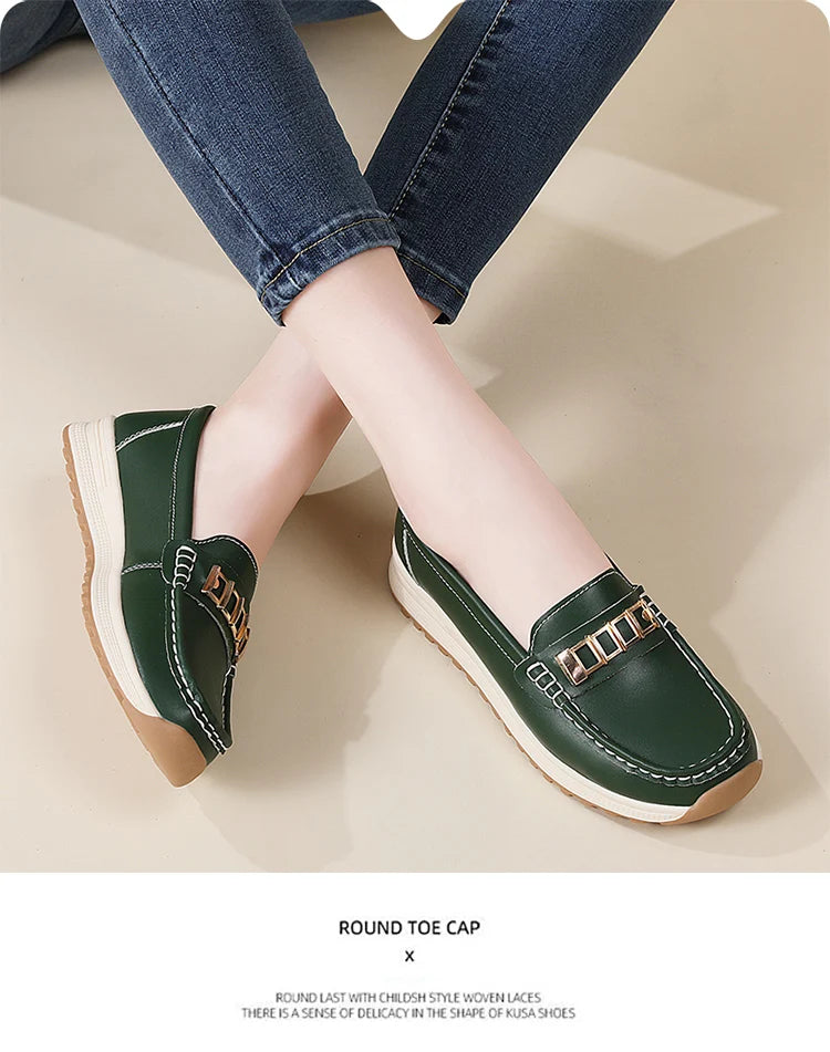 Ladies' large size 44 casual sports shoes, breathable and fashionable loafers, women's shoes, 100% genuine leather casual shoes