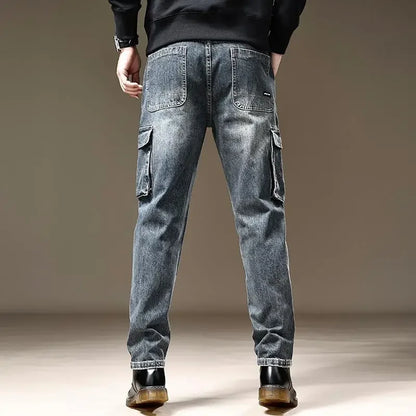 Jeans for Men Straight Male Cowboy Pants with Pockets Trousers Cargo Regular Aesthetic New in Stacked Korean Fashion Trend 2025