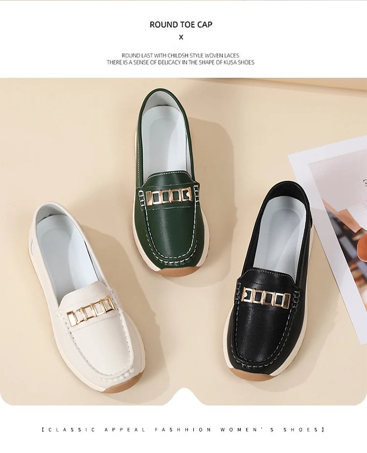 Ladies' large size 44 casual sports shoes, breathable and fashionable loafers, women's shoes, 100% genuine leather casual shoes