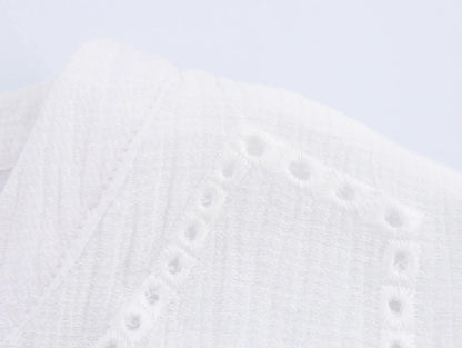 Women's clothing 2025 summer new product fashion European and American style hollow embroidery casual long-sleeved short shirt