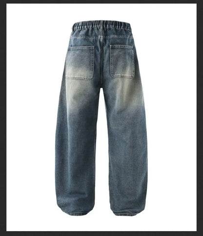 Men's Jeans Spring And Autumn Fashion Straight Tube Loose Washed Casual American Retro Original Color Wide Rivet Logging Pants