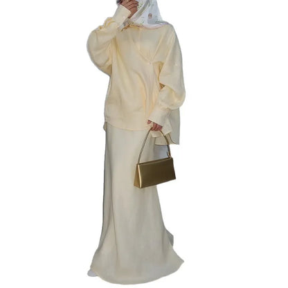 Women's Clothing 2025 Summer New Fashion Design Sense Lapel Long Sleeved Shirt High Waist Skirt Set