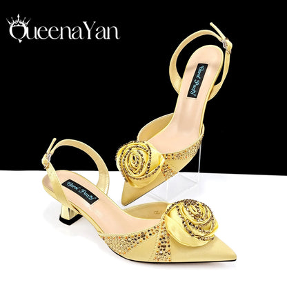 High Quality Women's Pumps Handmade Flowers Fashion Design For Nigeria Wedding Party Ladies Shoes