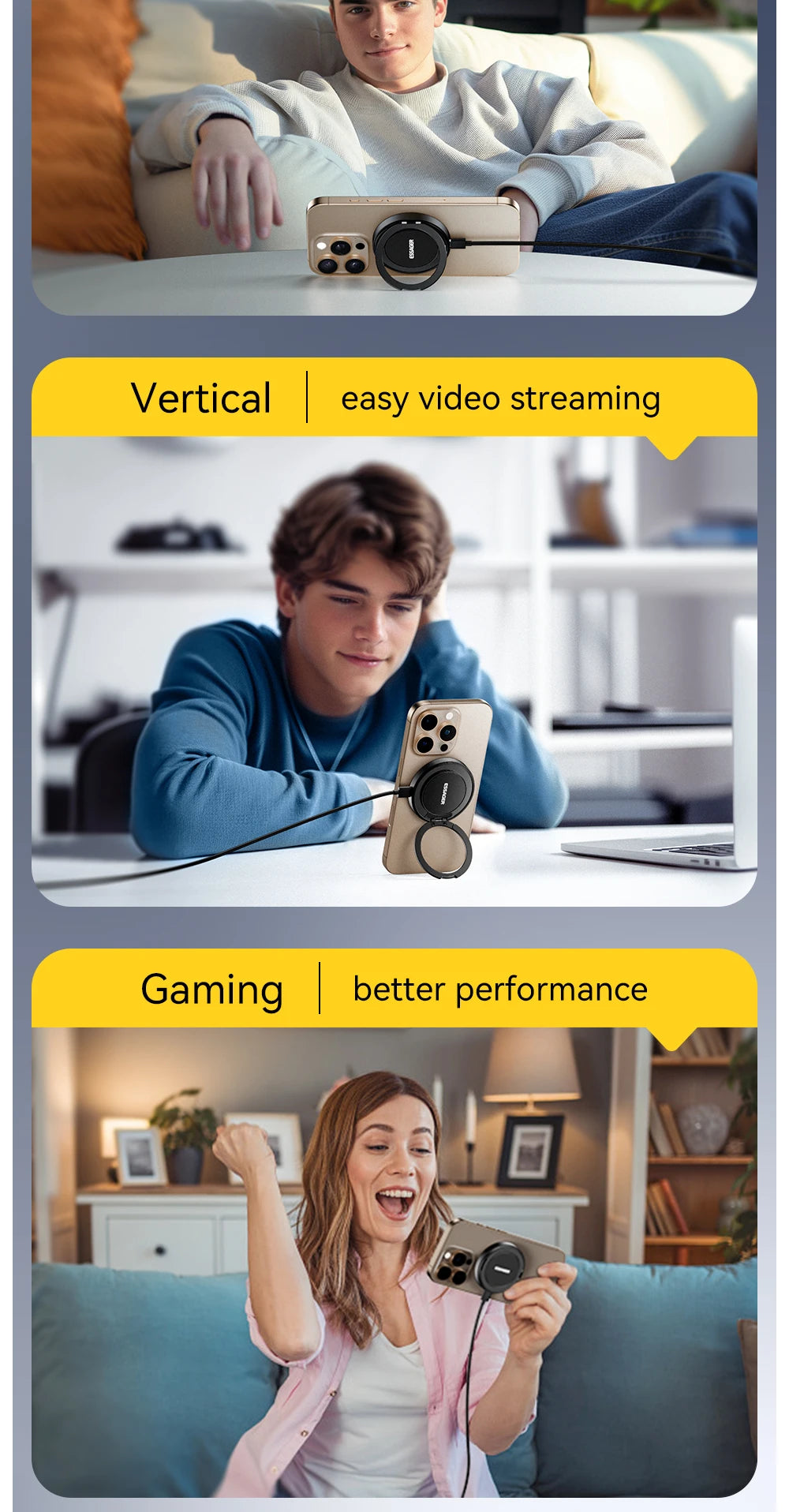 Essager Magnetic Wireless Charger With Holder 15W Fast Charging For iPhone17 16 15 14Pro Max Airpods Mini Wireless Phone Charger