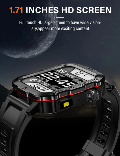 LAXASFIT Men Sports Smart Watch 1.71 Screen Blood Oxygen Bluetooth Talking Watch Multi Sport LED Flashlight Outdoor Smart Watch